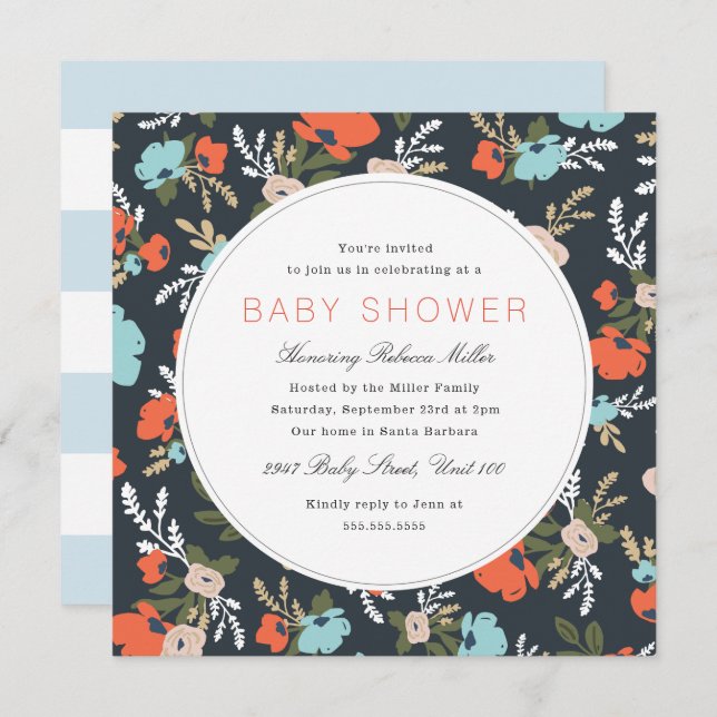 Invitation Baby shower Floral Evelyn (Devant / Derrière)