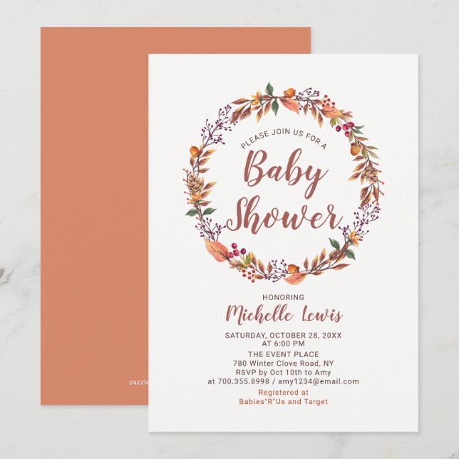 Invitation Baby shower Floral Fall Boy (Devant / Derrière)