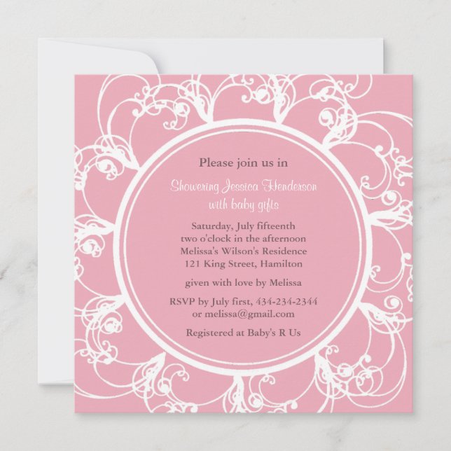 Invitation Baby shower floral fantaisie (blanc/ros (Devant)