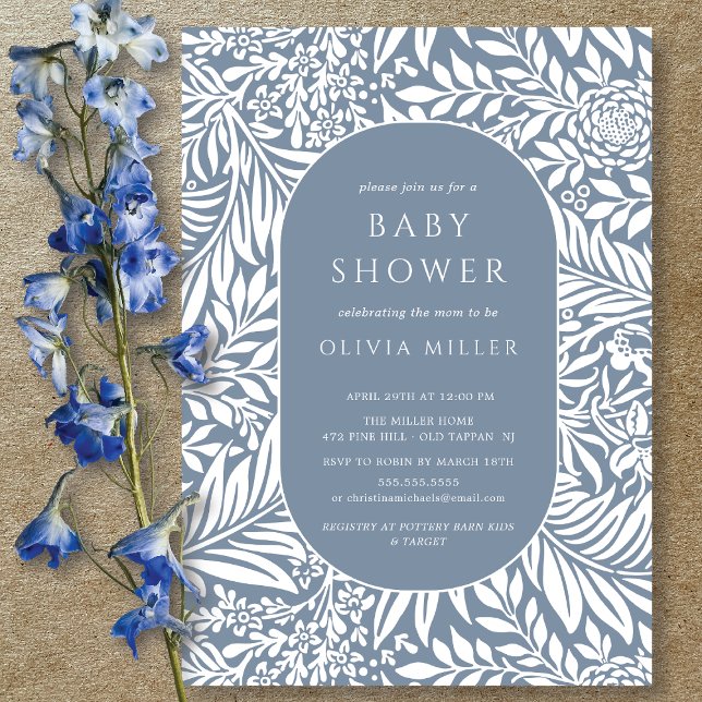 Invitation Baby shower Floral Feuille Bleue (Créateur téléchargé)