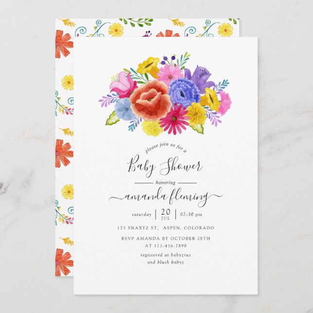 Invitation Baby shower Floral Fiesta (Devant / Derrière)