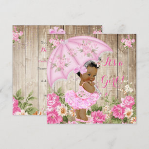 Invitation Baby shower floral fille bois rustique ethnique