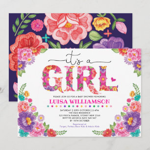 Invitation Baby shower Floral Fille Rose Hot Mexicaine