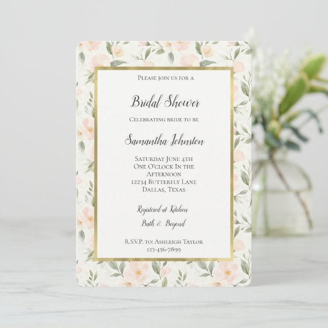 Invitation Baby Shower Floral Fleur de Pêche   (Debout devant)