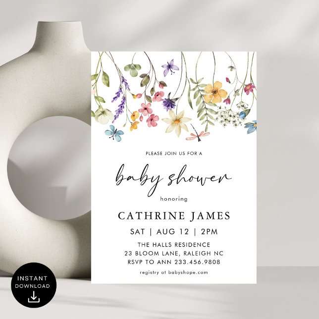 Invitation Baby shower Floral Fleur sauvage (Créateur téléchargé)