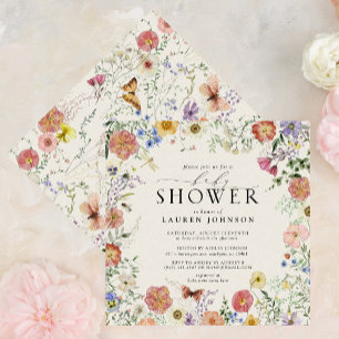 Invitation Baby shower floral Fleur sauvage à l'aquarelle