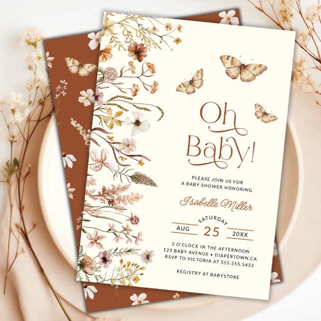 Invitation Baby shower Floral Fleur sauvage Boho (Boho Wildflower Floral Baby Shower Invitation)