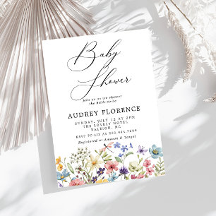 Invitation Baby shower Floral Fleur sauvage coloré moderne