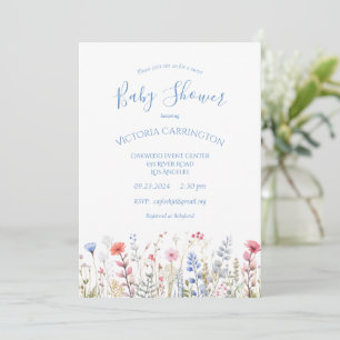 Invitation Baby shower Floral fleur sauvage d'aquarelle bleue