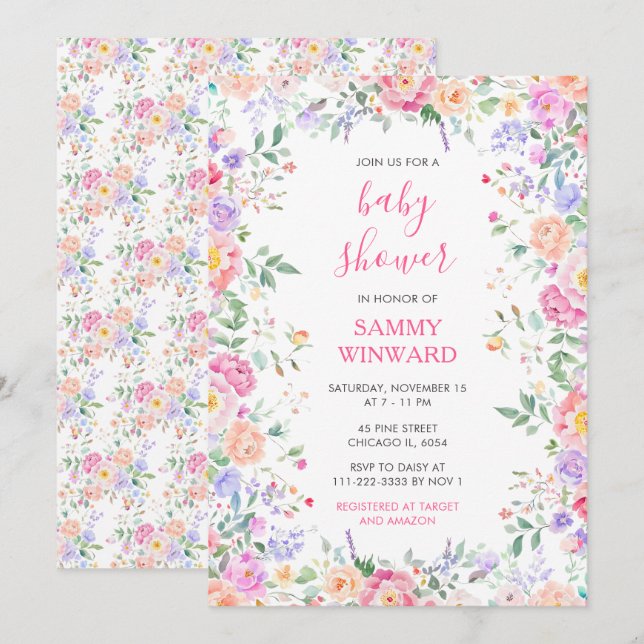 Invitation Baby shower Floral Fleur sauvage d'été (Devant / Derrière)
