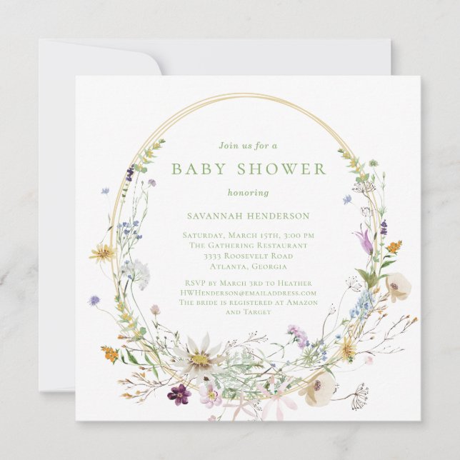 Invitation Baby shower floral Fleur sauvage neutre (Devant)