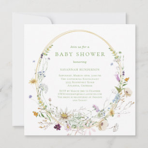 Invitation Baby shower floral Fleur sauvage neutre