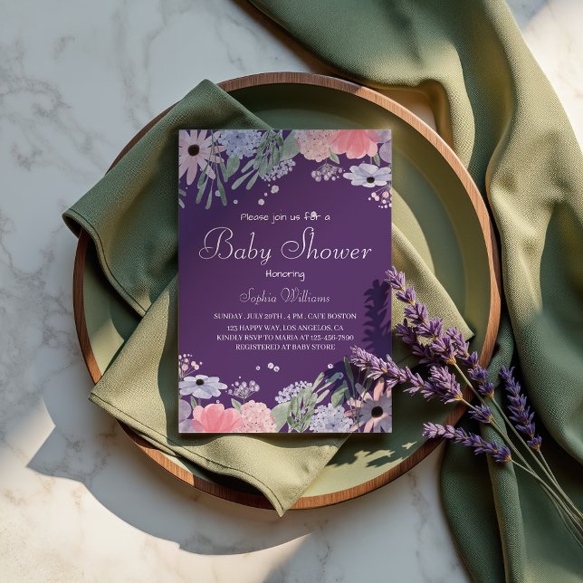 Invitation Baby shower Floral - Fleurs Aquarelles Élégantes (Créateur téléchargé)