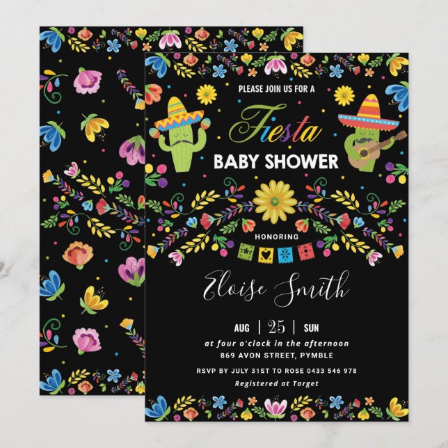 Invitation Baby shower Floral Floral Cactus Fiesta (Devant / Derrière)