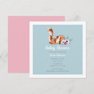 Invitation Baby Shower Floral Forestier Cerf Vintage Rustique