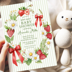Invitation Baby shower Floral fraise