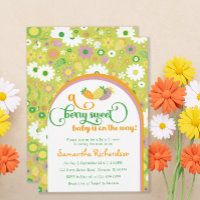 Invitation Baby shower Floral fraise