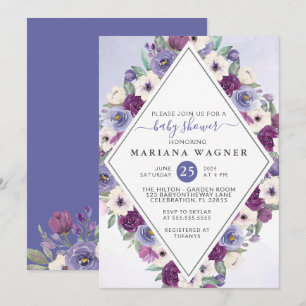 Invitation Baby Shower Floral Fuchsia Violet