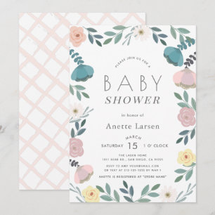 Invitation Baby shower Floral Garden White Girl