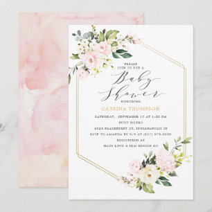 Invitation Baby shower floral Géométrique Or