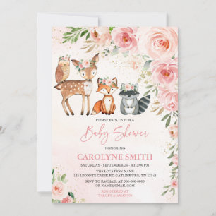 Invitation Baby shower Floral Girl Woodland