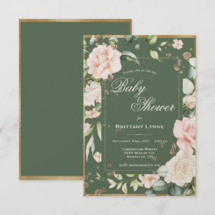Invitation Baby shower Floral Gold Watercolor