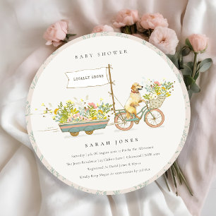 Invitation Baby shower Floral Golden Retriever cultivé locale