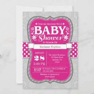 Invitation Baby shower Floral Gris Chaud