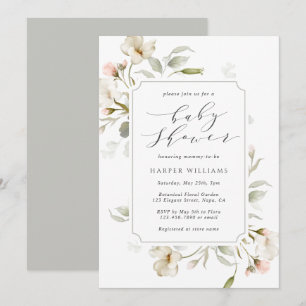 Invitation Baby shower floral gris gris gris gris blanc neutr