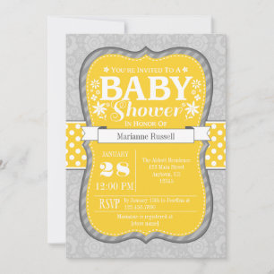 Invitation Baby shower Floral Gris Jaune