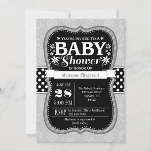 Invitation Baby shower floral gris noir