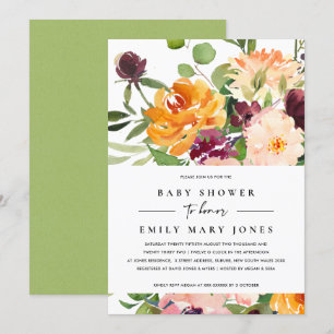 INVITATION BABY SHOWER FLORAL JAUNE BLANC CLAIR ORANGE