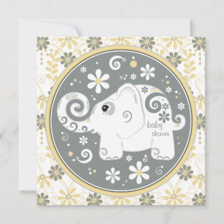 Invitation Baby shower floral jaune d'éléphant
