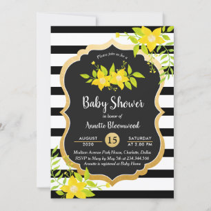 Invitation Baby shower  Floral jaune  Élégantes bandes