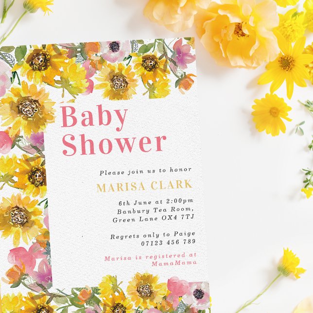 Invitation Baby shower Floral Jaune et Rose (Créateur téléchargé)