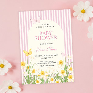 Invitation Baby shower floral jaune rose
