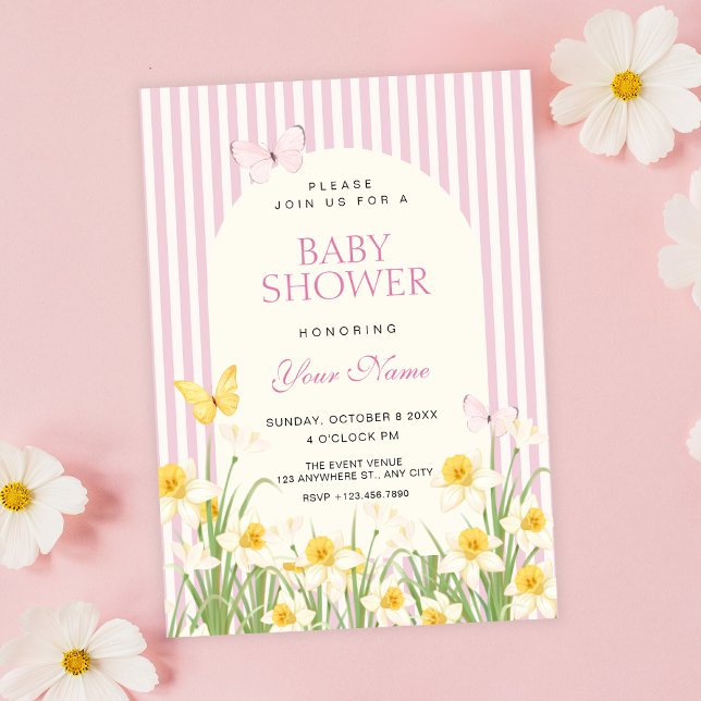 Invitation Baby shower floral jaune rose (Créateur téléchargé)