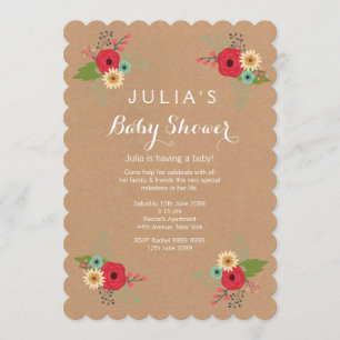 Invitation Baby shower floral Kraft moderne