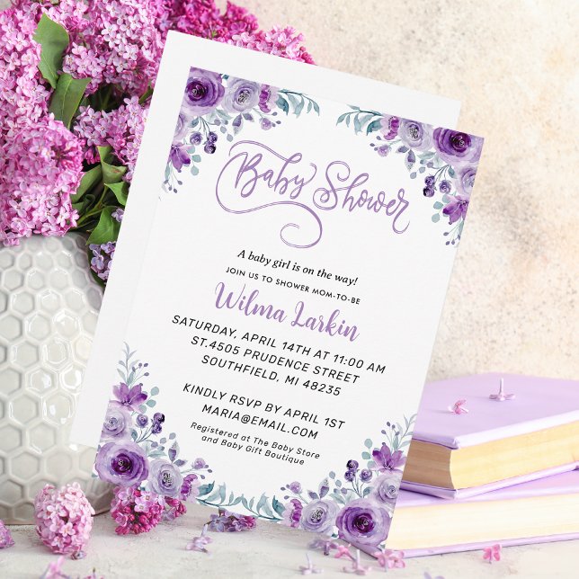 Invitation Baby shower Floral Lilac (Créateur téléchargé)