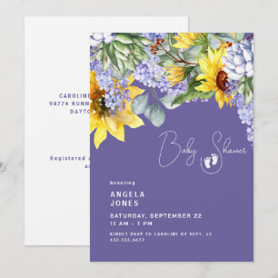 Invitation Baby shower floral Lilac & Tournesol