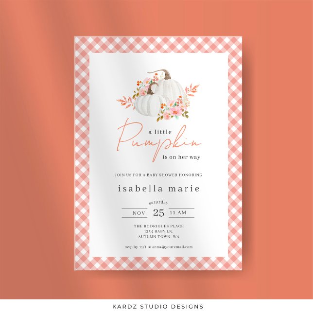 Invitation Baby shower Floral Little Citrouille (Invitation is shown in 5 x 7 in. Personalize and choose paper and corner style.)