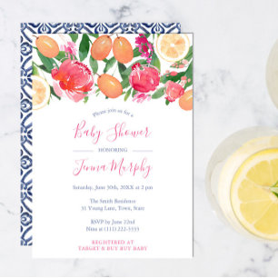 Invitation Baby shower Floral Lumineux Citrus Avec Azulejos