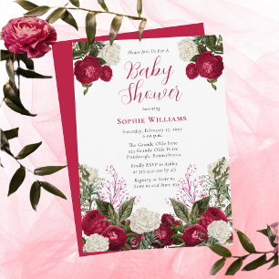 Invitation Baby shower floral luxuriant Magenta élégant