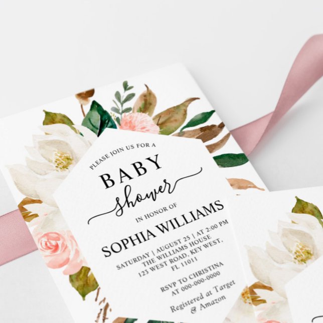 Invitation Baby shower Floral Magnolia Frame (Créateur téléchargé)