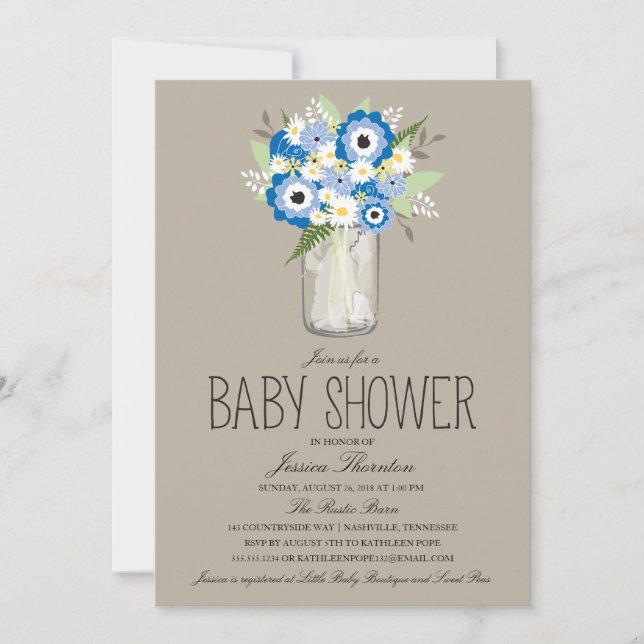 Invitation Baby shower Floral Mason Jar (Devant)