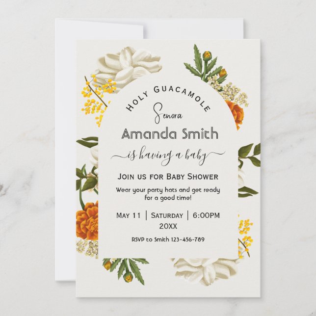 Invitation Baby shower Floral mexicain (Devant)