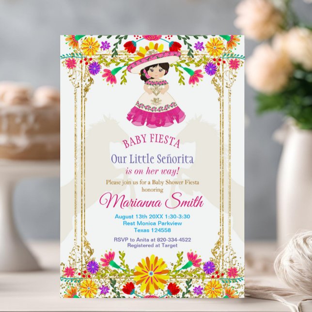 Invitation Baby shower Floral mexicain rose (Créateur téléchargé)