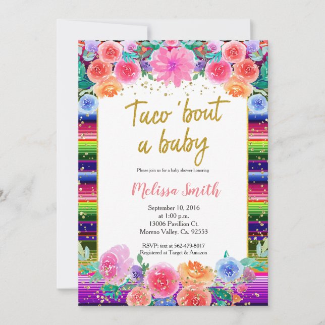 Invitation Baby shower floral mexicain Taco Bout Baby (Devant)