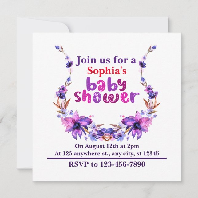 Invitation Baby shower floral mignon personnalisé (Devant)