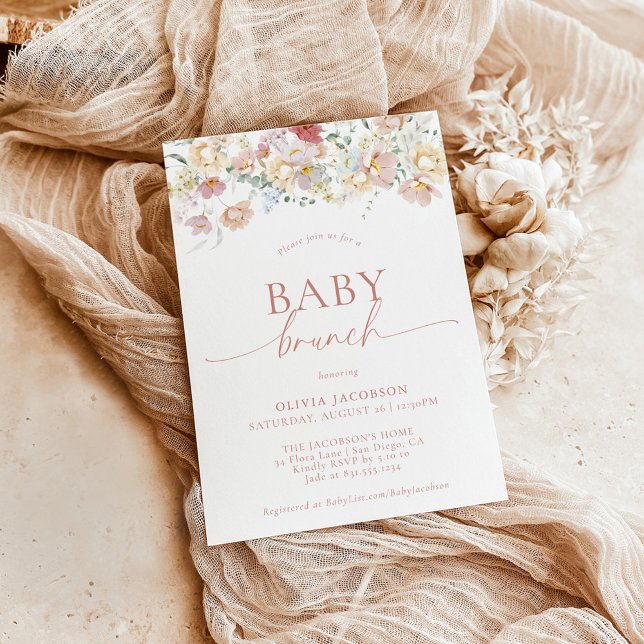 Invitation Baby shower Floral moderne Boho | Fille Bébé Brunc (Créateur téléchargé)